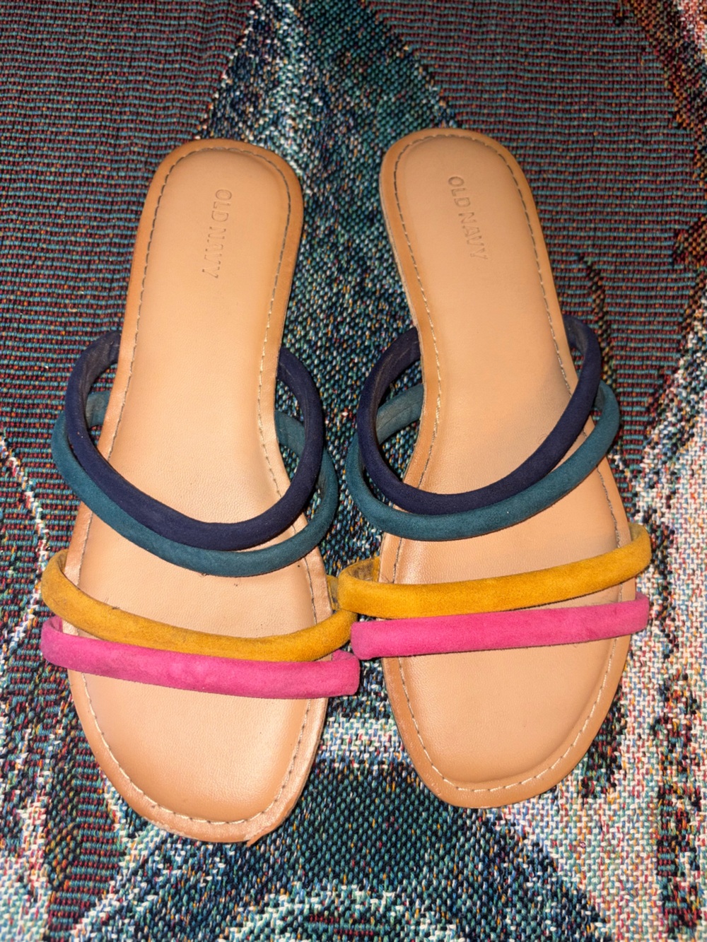 Old Navy Colorblock Strappy Slide Sandals in Pink, Mustard & Teal
